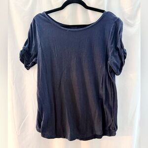 LOFT Navy Short Sleeve Tee with Keyhole Sleeve Accent
